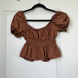 Aritzia Sunday Best Janis Linen Blouse in Epicurean Brown
